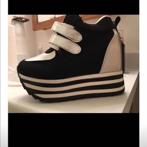 Metallic Silver and Black Platform Sneakers